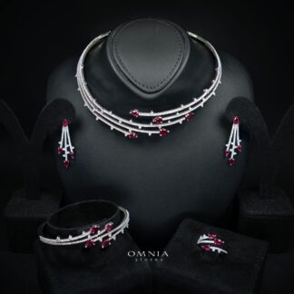 Yuliana Luxury Pink Bridal Full Set with High-Quality Premium Zircon Stones, Rhodium-Plated
