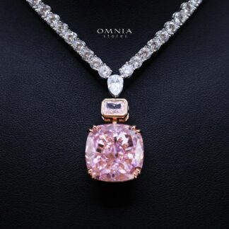 Sakura Pink Pendant Necklace in 925 Sterling Silver with Premium Simulated Diamond Stone