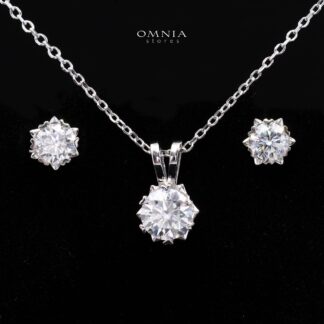 Akiana White Moissanite Necklace and Earrings Set with GRA Certificate – 6.5mm (1ct) in 925 Sterling Silver