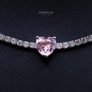 Louise Pink Necklace In 925 Silver High Quality Simulated Diamonds