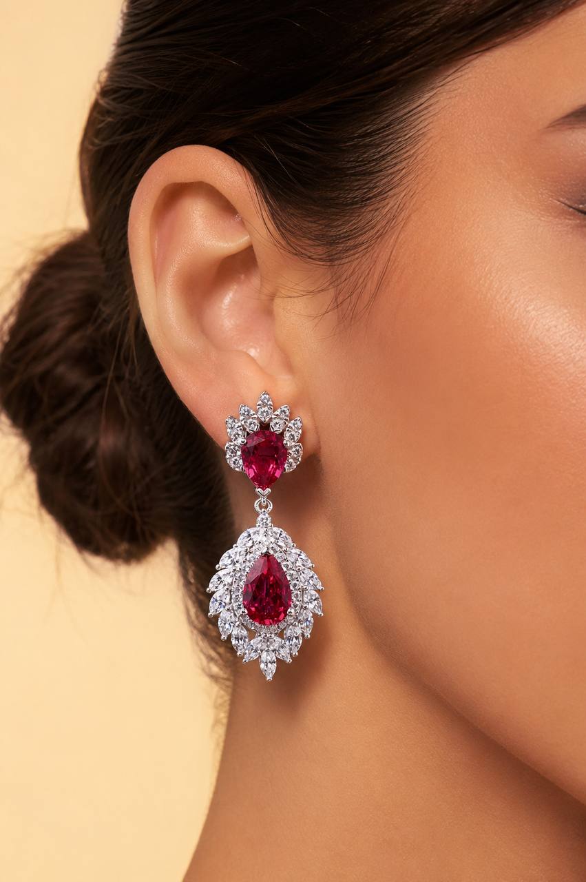 Carolina Lab-Grown Red Ruby Earrings with GRC Certificate, Pear 6×9mm in 925 Sterling Silver - Image 3