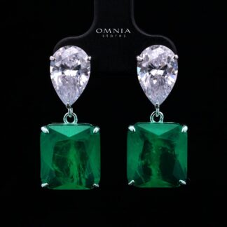 Bettina Green Drop Earrings in 925 Silver with High-Quality Simulated Diamonds