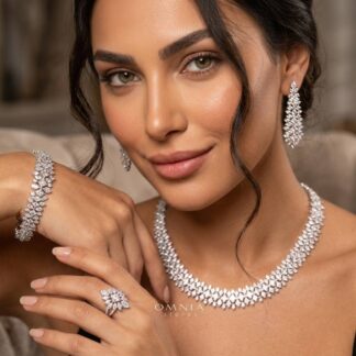 Chatti Luxury White Marquise Floral Cluster Bridal Full Set with High-Quality Premium Zircon Stones, Rhodium-Plated Finish