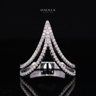 Qasida White Moissanite Triple-Layer Chevron Pavé Ring in 925 Sterling Silver