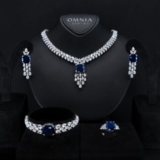 Nazaha Bridal Full Set in Rhodium Plated with High Quality White and Blue Zircon Stones
