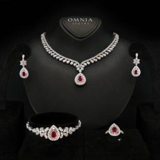 Valerie Red Luxury Bridal Full Set in High-Quality Rhodium-Plated Finish with Premium Zircon Stones