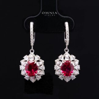 Matilda Lab-Grown Red Ruby Earrings with GRC Certificate, oval 6x8mm in 925 Sterling Silver