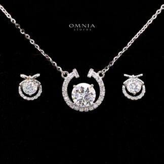 Stormi White Moissanite Halo Pendant Necklace and Stud Earrings Set in 925 Sterling Silver