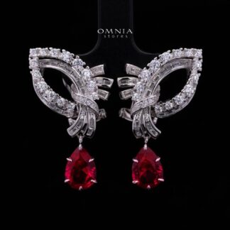 Mary Winged Red Drop Earrings: High-Quality Premium Simulated Diamond in 925 Silver
