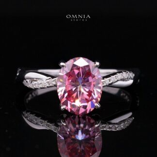 Joodi Pink Moissanite Ring with GRA Certificate Oval 6x8mm (2ct) – Twisted Pavé Band Design, 925 Sterling Silver