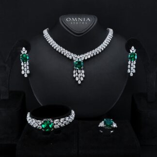 Nazaha Bridal Full Set in Rhodium Plated with High Quality White and Green Zircon Stones
