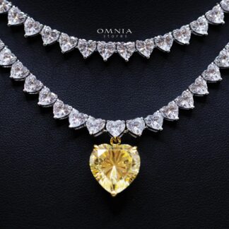 Emiyah Yellow Heart Halo Pendant Necklace in 925 Sterling Silver with Premium Simulated Diamond