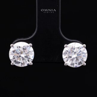 Lakyn White Moissanite Solitaire Stud Earrings with GRA Certificate – RD 8mm (2ct), Rhodium-Plated 925 Sterling Silver