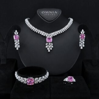 Nazaha Bridal Full Set in Rhodium Plated with High Quality White and Pink Zircon Stones