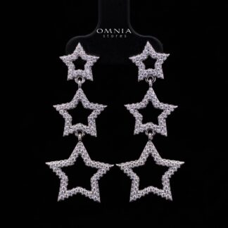 Kelahni Triple Star Drop Earrings — 925 Sterling Silver with Premium Cubic Zirconia