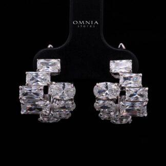 Tokiya Silver Cluster Clip-On Earrings in 925 Sterling Silver with Premium Cubic Zirconia