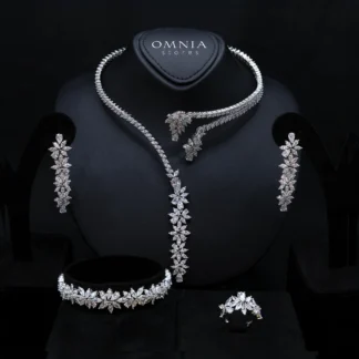 Fiona White Luxury Bridal Full Set in High Quality Rhodium Plated Zircon Stones