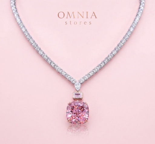 Sakura Pink Pendant Necklace in 925 Sterling Silver with Premium Simulated Diamond Stone