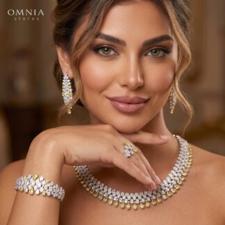 Jazlyn Yellow Bridal Full Set in Rhodium-Plated Finish with Premium Zircon Stones