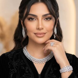 Jazlyn White Bridal Full Set in Rhodium-Plated Finish with Premium Zircon Stones