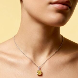 Norea Yellow Cushion-Cut Pendant Necklace in 925 Sterling Silver with Simulated Diamond Stones