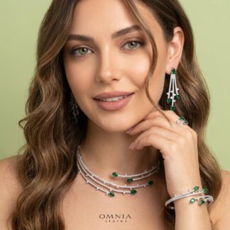 Yuliana Luxury Green Bridal Full Set with High-Quality Premium Zircon Stones, Rhodium-Plated
