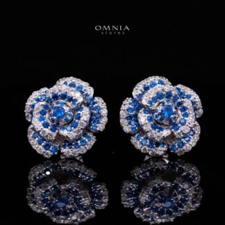 Safiyah Blue Rose Stud Earrings 925 Sterling Silver | Premium Brilliant-Cut Simulated Diamonds