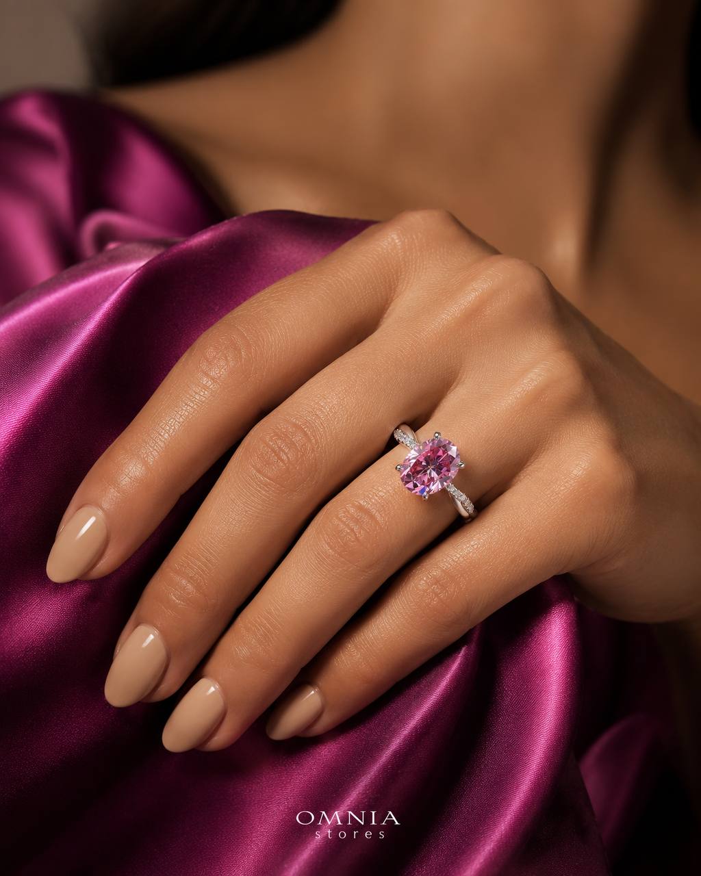 Joodi Pink Moissanite Ring with GRA Certificate Oval 6x8mm (2ct) – Twisted Pavé Band Design, 925 Sterling Silver - Image 5