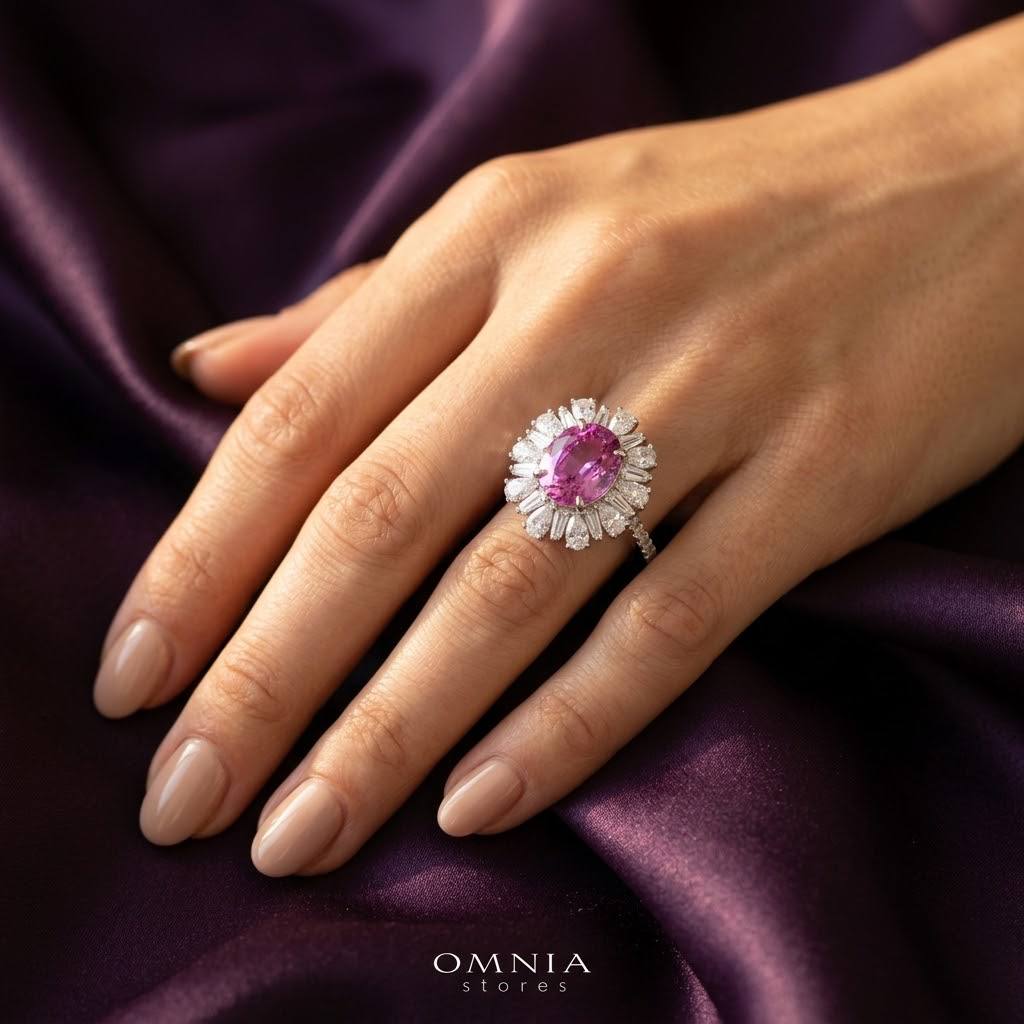 Kaitlynn Lab-Grown Pink Ring with GRC Certificate, Oval 7×9mm in 925 Sterling Silver - Image 4