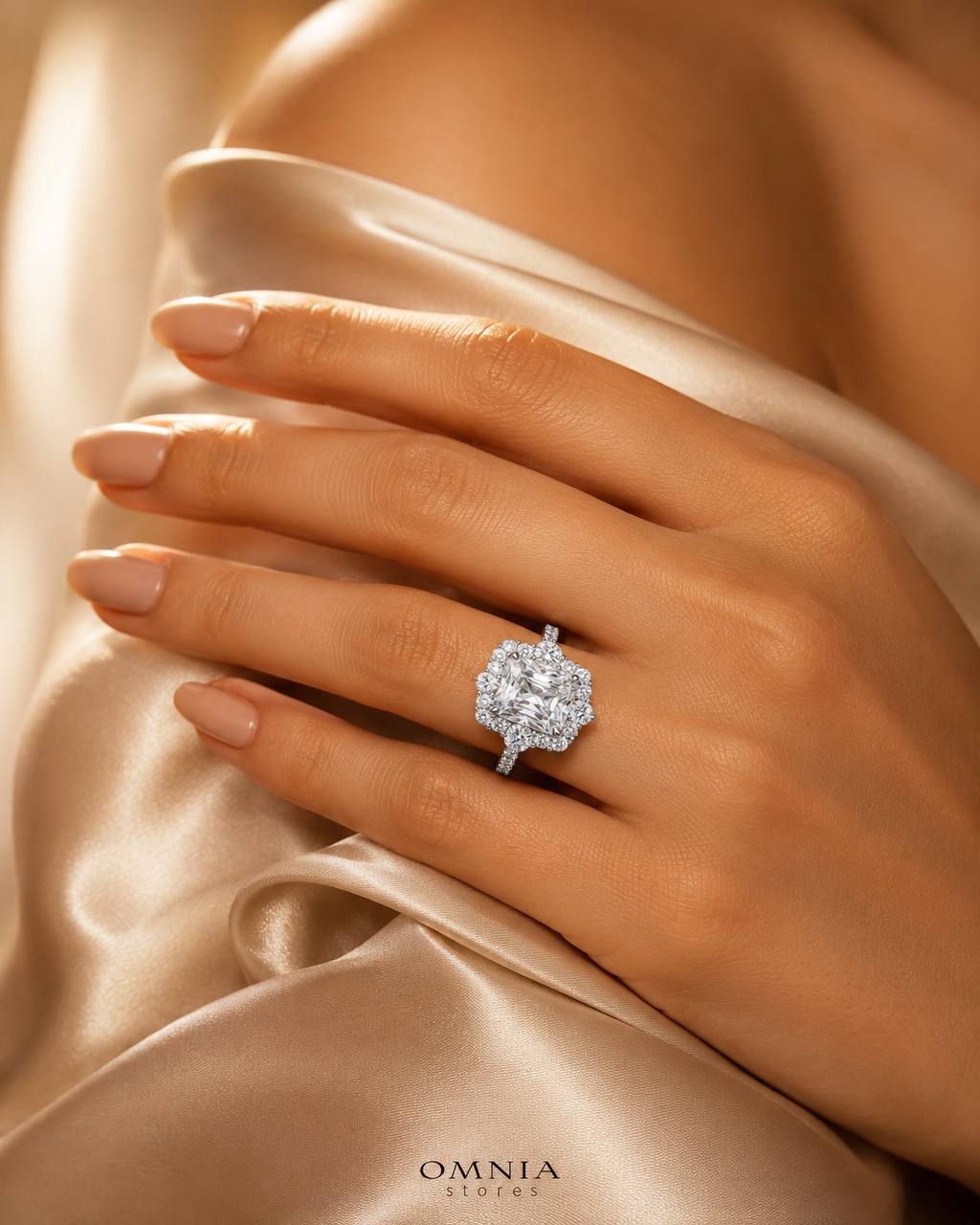 Nuwaira White Moissanite Radiant Halo Ring with Pavé Band – GRA Certified, 8x10mm (4ct), Rhodium-Plated 925 Sterling Silver - Image 5