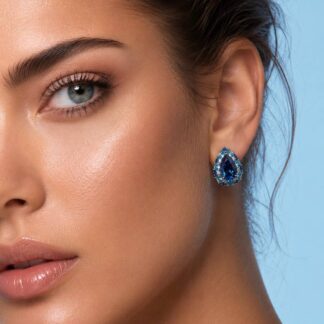 Sireesha Elegant Blue Cluster Clip-On Earrings in 925 Sterling Silver with Premium Simulated Diamond