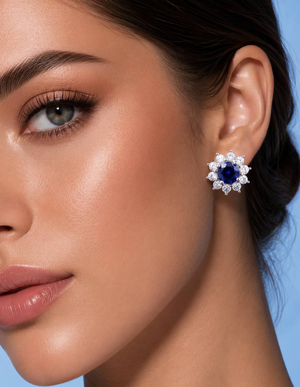 Henrietta Lab-Grown Blue Sapphire Earring with GRC Certificate, Round 5mm in 925 Sterling Silver - Image 5