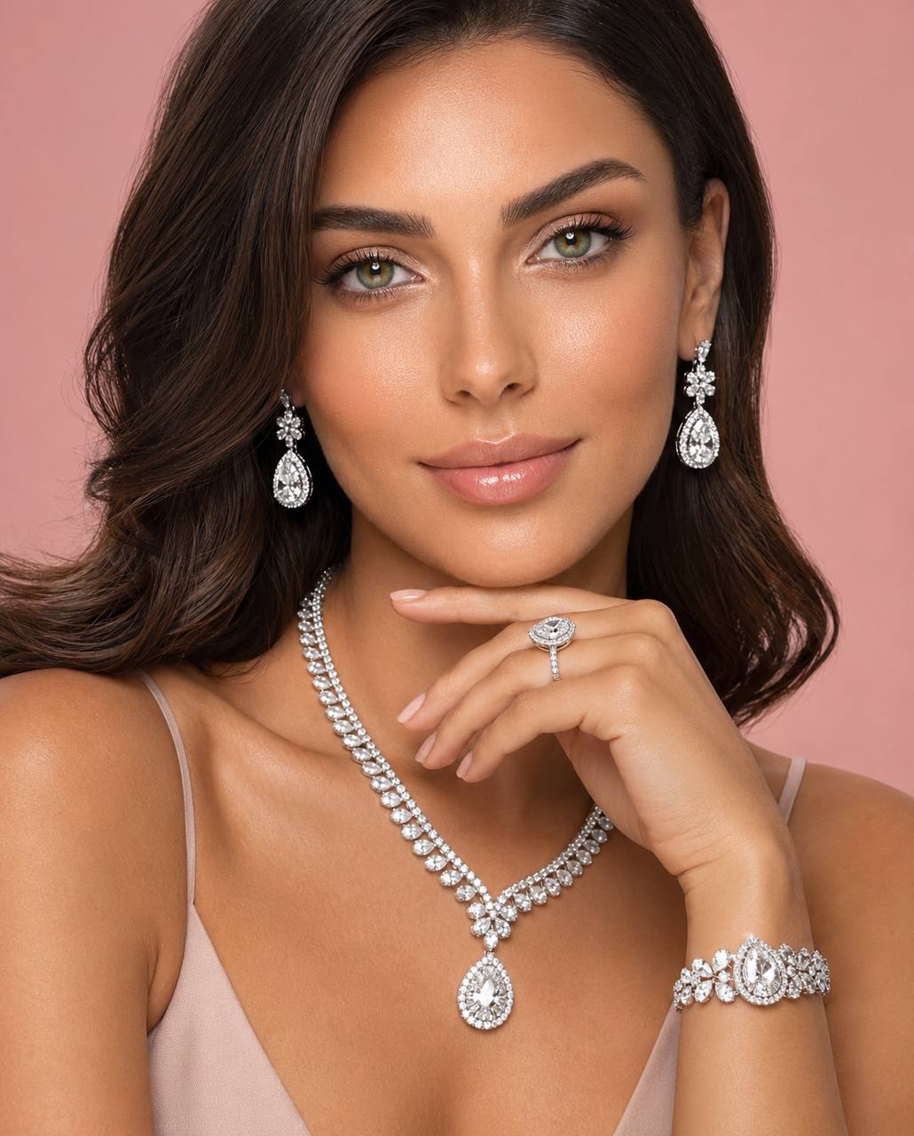 Valerie White Luxury Bridal Full Set in High-Quality Rhodium-Plated Finish with Premium Zircon Stones - Image 3