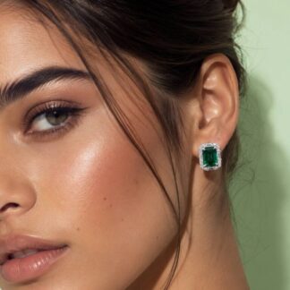 Aubrianna Synthetic Green Stone Earrings, Emerald Cut 6×8mm, in 925 Sterling Silver