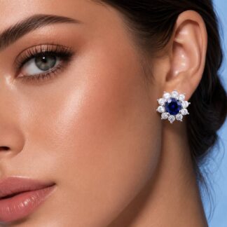 Henrietta Lab-Grown Blue Sapphire Earring with GRC Certificate, Round 5mm in 925 Sterling Silver