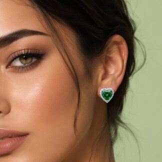 Samiha Green Heart Earrings In 925 Silver High Quality Simulated Diamonds