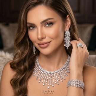 Saatchi Bridal Full Set with High-Quality Premium Zircon Stones, Rhodium-Plated Finish