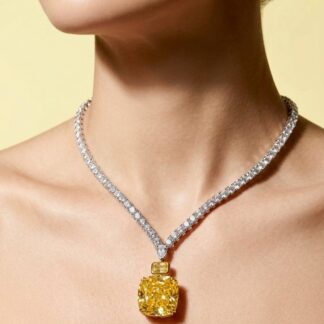 Sakura Yellow Pendant Necklace in 925 Sterling Silver with Premium Simulated Diamond Stone