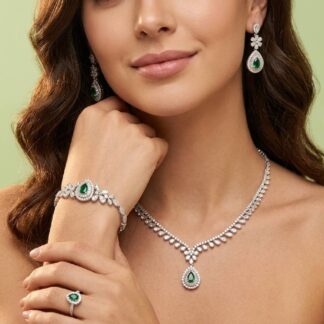 Valerie Green Luxury Bridal Full Set in High-Quality Rhodium-Plated Finish with Premium Zircon Stones
