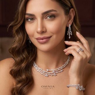 Yuliana Luxury White Bridal Full Set with High-Quality Premium Zircon Stones, Rhodium-Plated