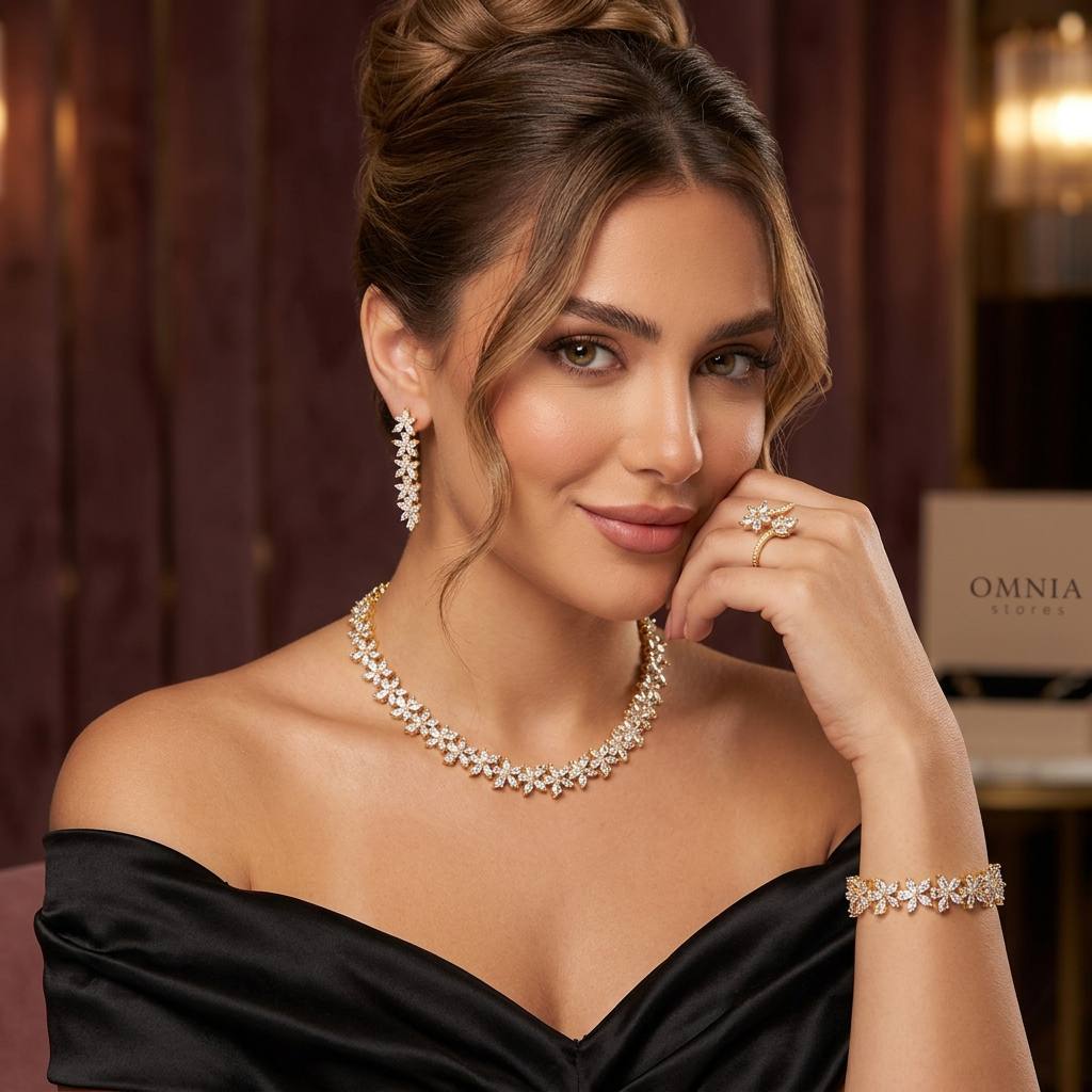 Zoey Bridal Gold Full Set in High Quality Zircon Stone Rhodium Plated - Image 2