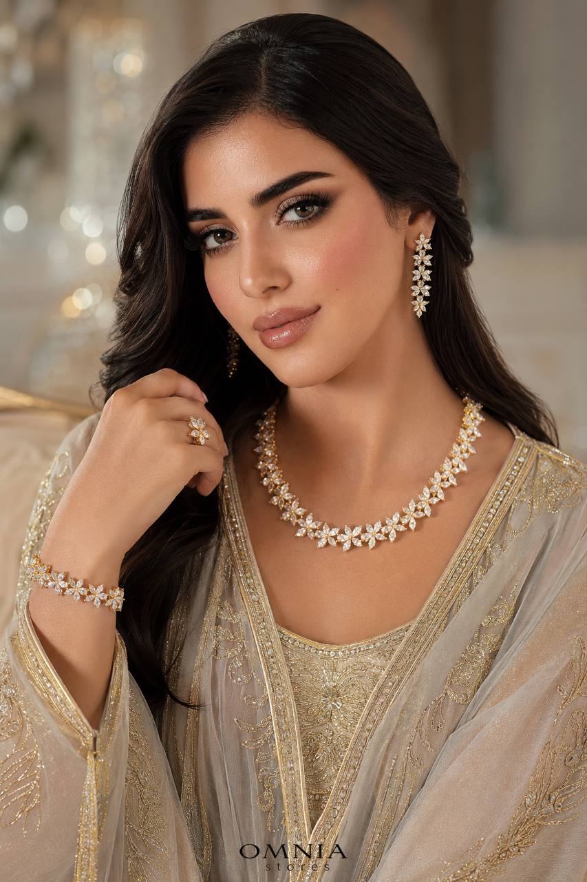 Zoey Bridal Gold Full Set in High Quality Zircon Stone Rhodium Plated