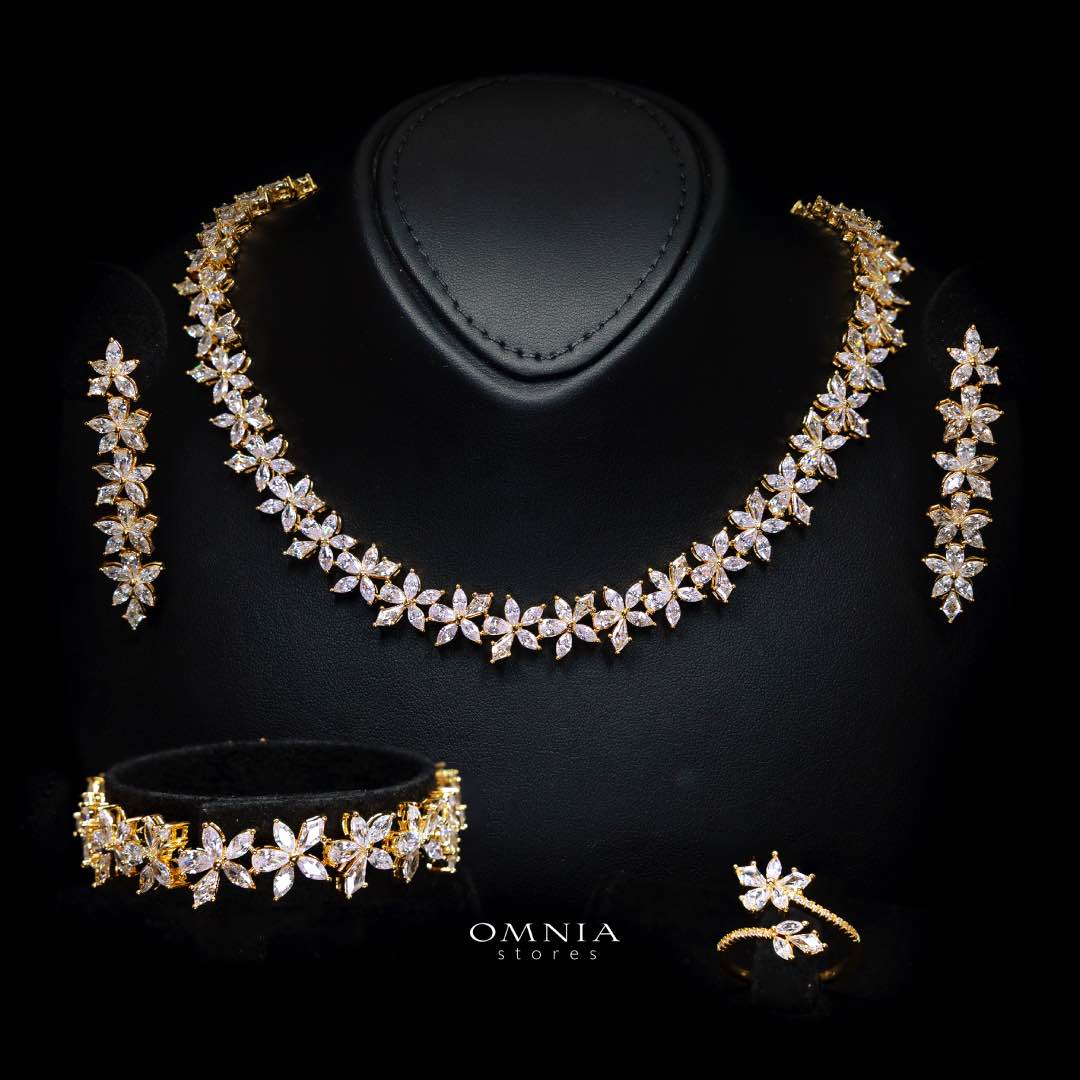 Zoey Bridal Gold Full Set in High Quality Zircon Stone Rhodium Plated - Image 2