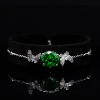 Omnia Maysun Bracelet In 925 Silver High Quality Green Simulated Diamonds