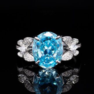 Omnia Maysun Baby Blue Oval Ring in 92.5 Silver with High Quality Simulated Diamonds