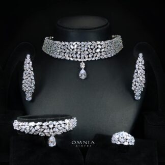Omnia Nuray Luxury Bridal Full Set Accessories in High Quality Zircon Stone in Rhodium Plated