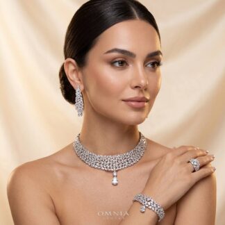 Omnia Nuray Luxury Bridal Full Set Accessories in High Quality Zircon Stone in Rhodium Plated