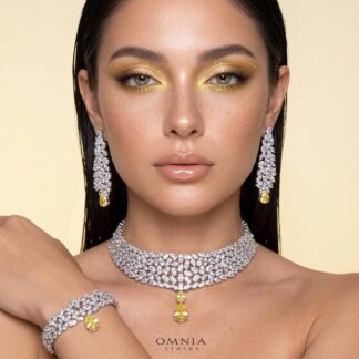 Omnia Nuray Yellow Luxury Bridal Full Set Accessories in High Quality Zircon Stone in Rhodium Plated