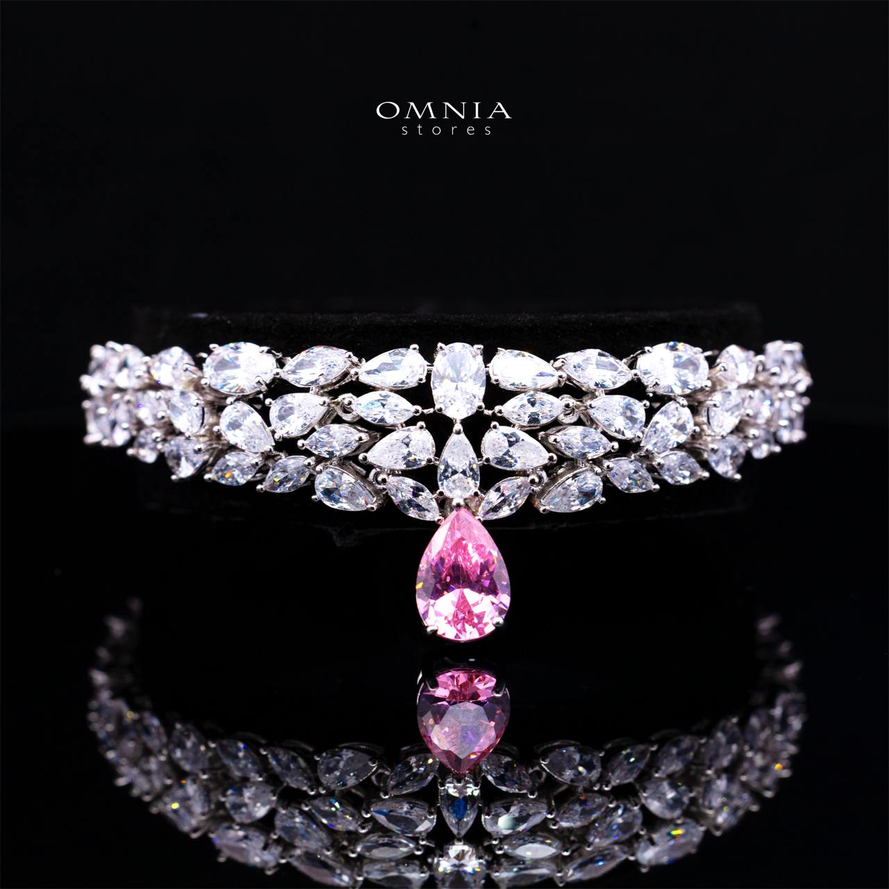 Omnia Nuray Pink Luxury Bridal Full Set Accessories in High Quality Zircon Stone in Rhodium Plated - Image 8