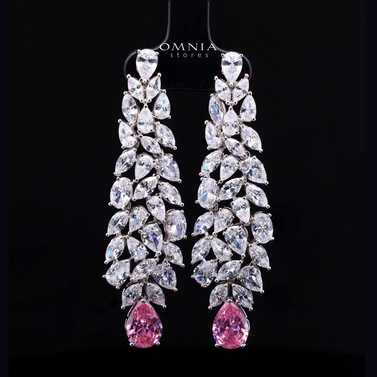 Omnia Nuray Pink Luxury Bridal Full Set Accessories in High Quality Zircon Stone in Rhodium Plated - Image 7